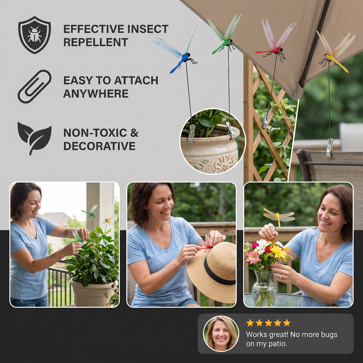 Dragonfly Clips – Realistic Insect Repellent for Home & Garden (4 Pieces)