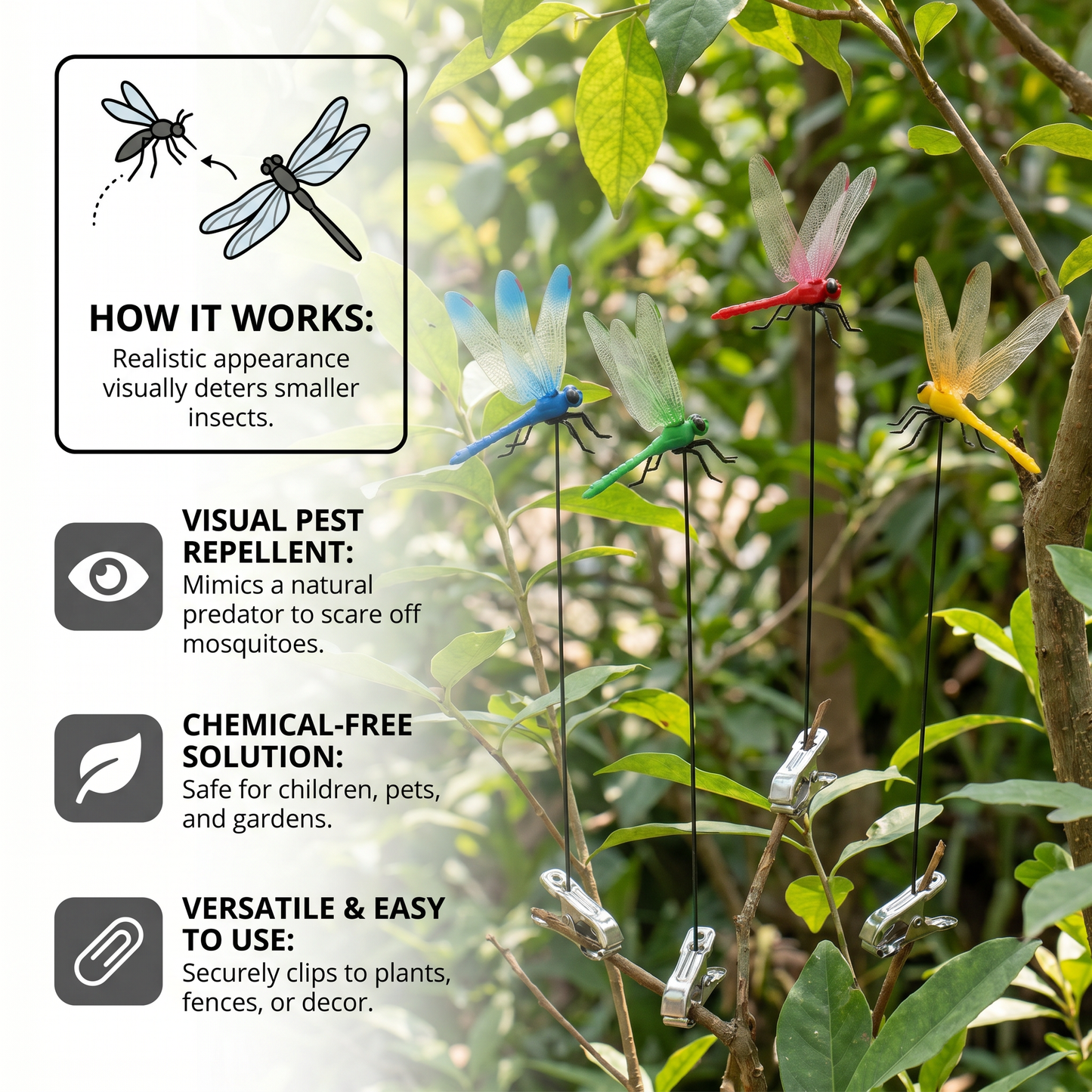 Dragonfly Clips – Realistic Insect Repellent for Home & Garden (4 Pieces)
