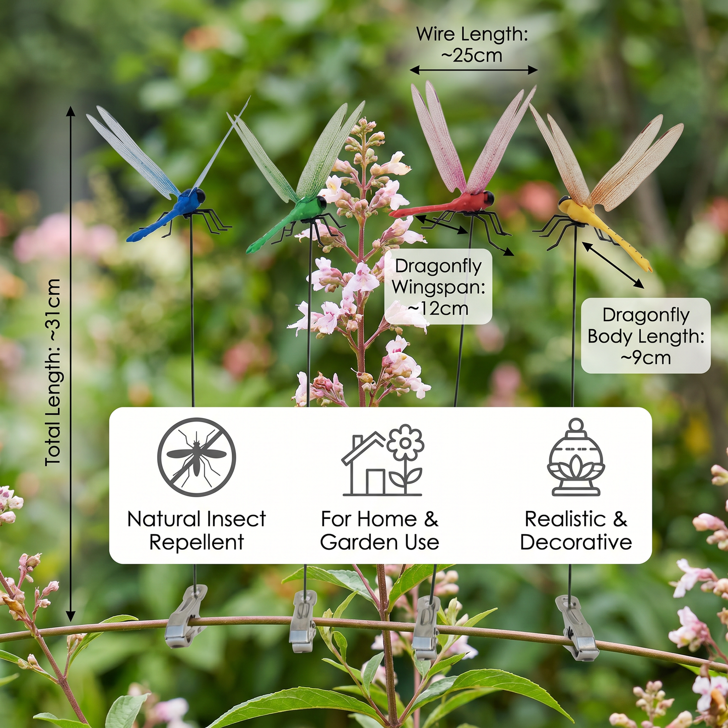 Dragonfly Clips – Realistic Insect Repellent for Home & Garden (4 Pieces)