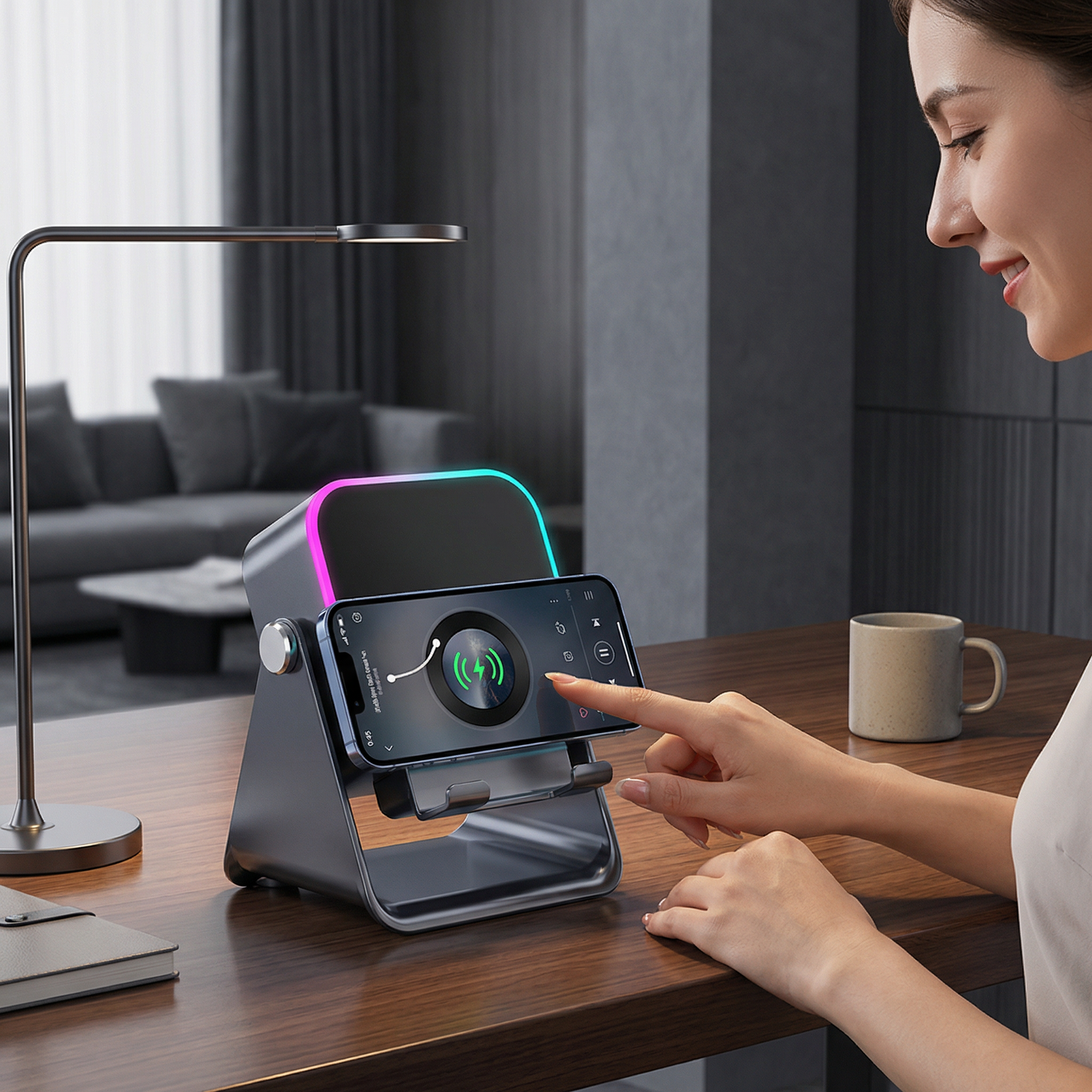 Multifunctional Bluetooth Speaker – With Lighting, Wireless Charging and Adjustable Phone Holder
