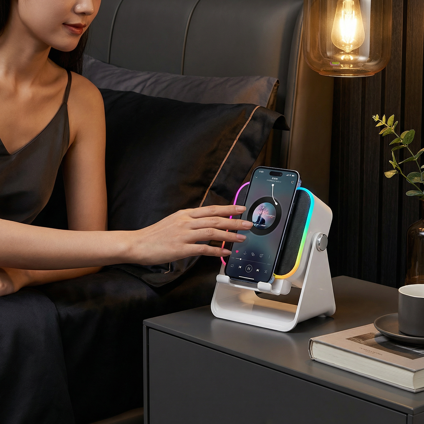 Multifunctional Bluetooth Speaker – With Lighting, Wireless Charging and Adjustable Phone Holder