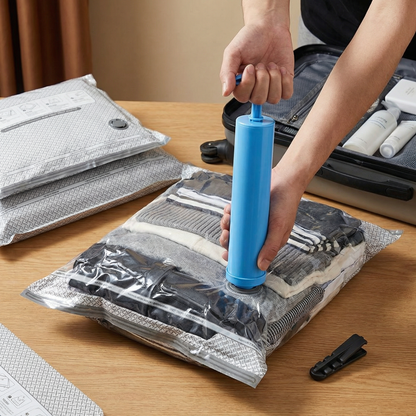 Travel vacuum storage bag set with rechargeable air pump