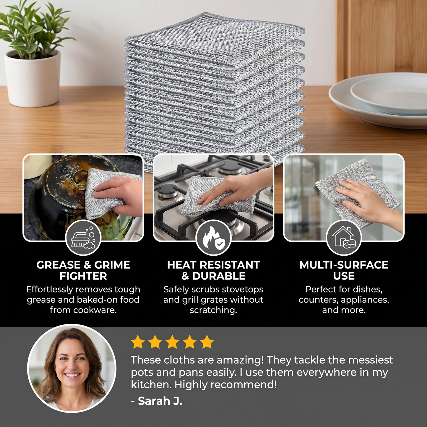 Multi-Purpose Reusable Cleaning Cloths – For Dishes, Kitchen, Stove & Grill (20 Pieces)