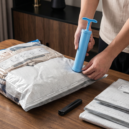 Travel vacuum storage bag set with rechargeable air pump