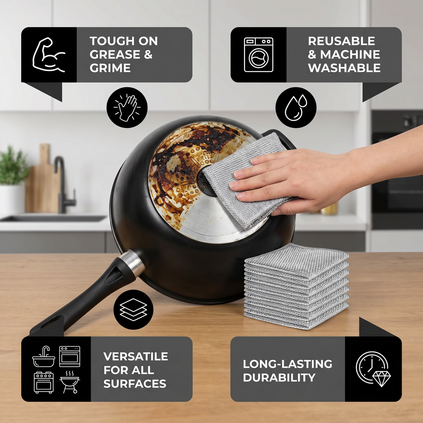 Multi-Purpose Reusable Cleaning Cloths – For Dishes, Kitchen, Stove & Grill (20 Pieces)