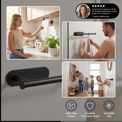 Modern Stainless Steel Roll Holder – Drill-Free Mount for Versatile Use