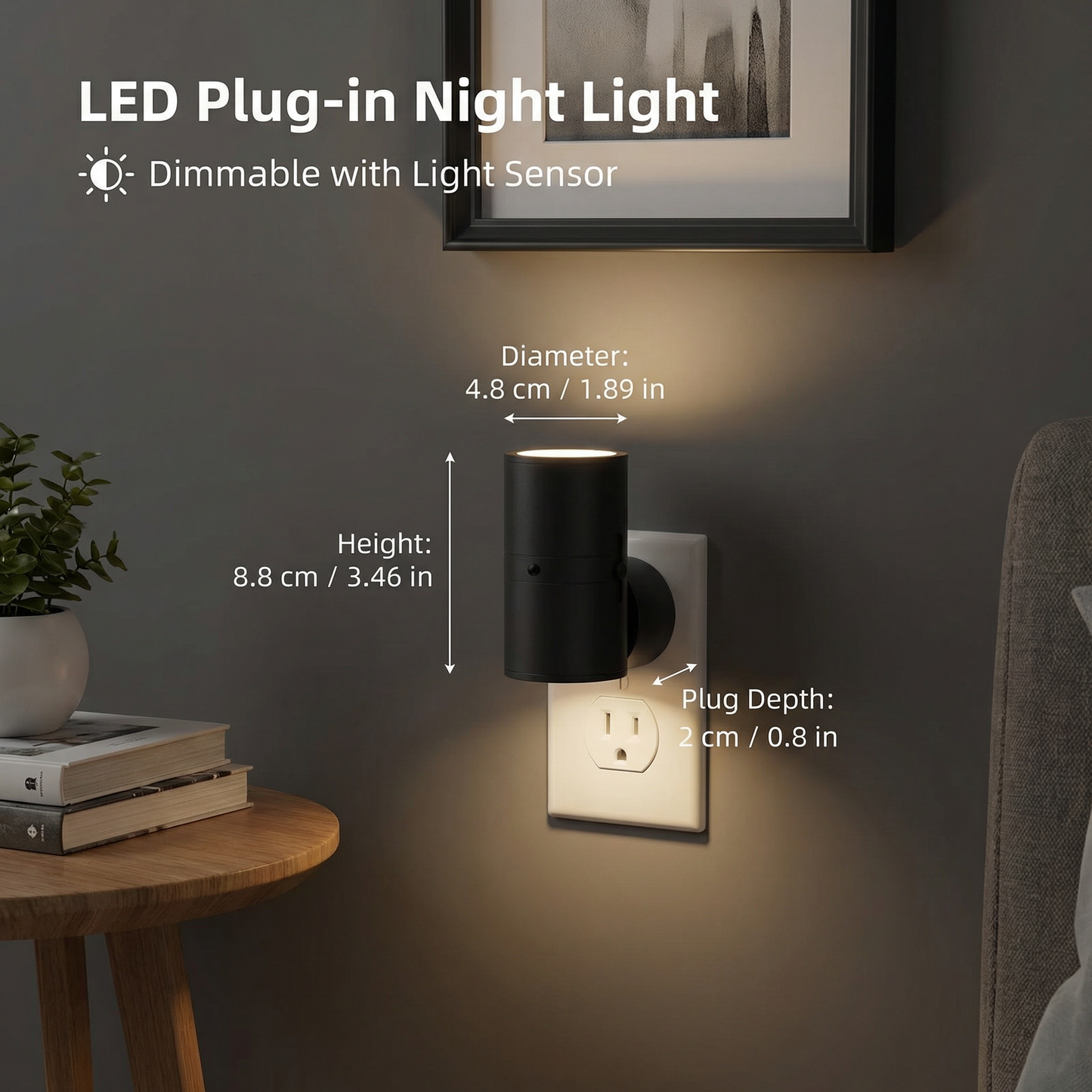 LED Plug-in Night Light – Dimmable with Light Sensor for a Cozy Home