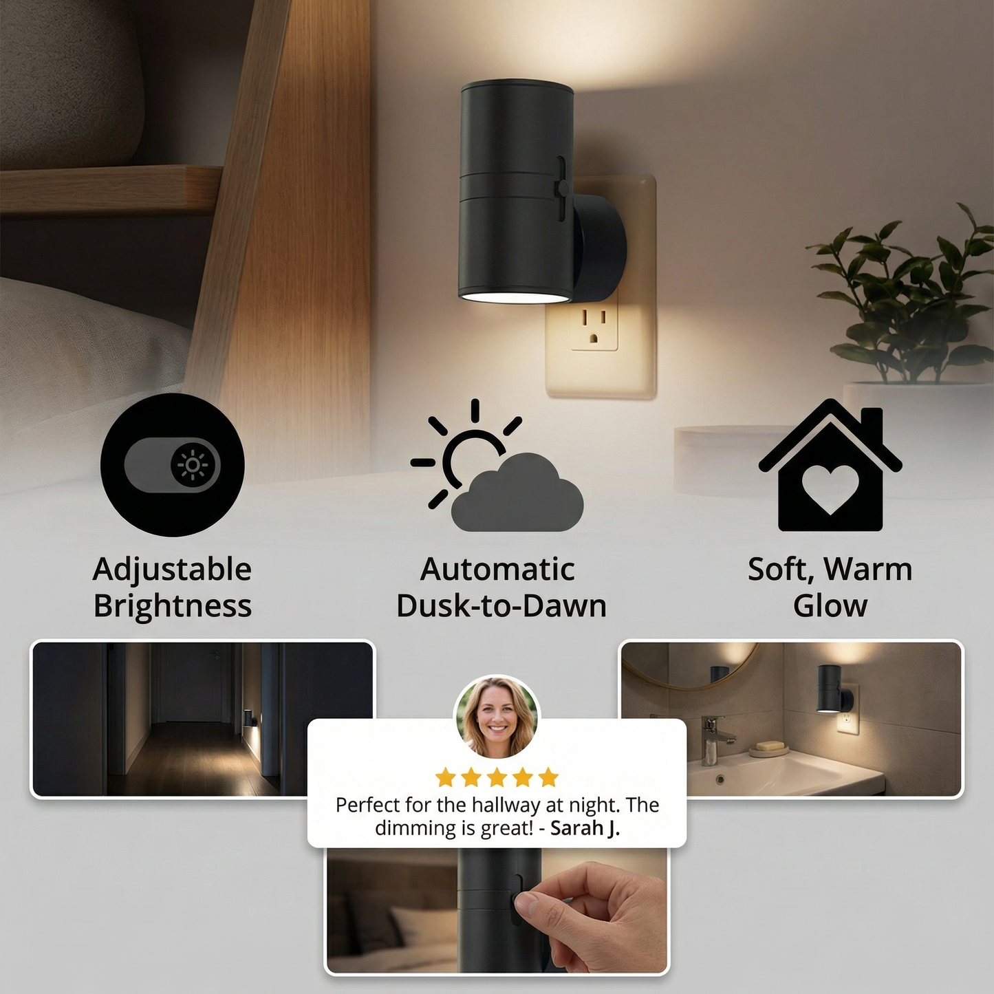 LED Plug-in Night Light – Dimmable with Light Sensor for a Cozy Home
