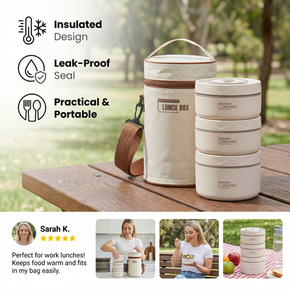 3-Piece Lunch Box Set – Insulated, Leak-Proof & Practical for On-the-Go