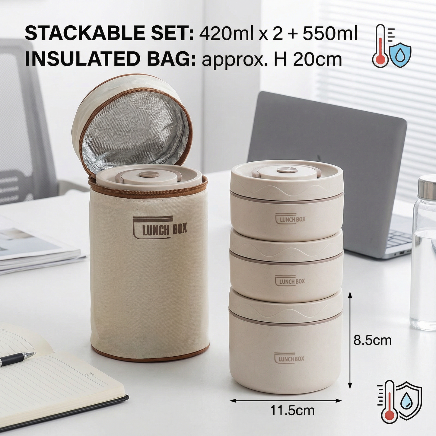 3-Piece Lunch Box Set – Insulated, Leak-Proof & Practical for On-the-Go