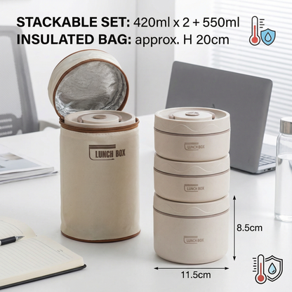 3-Piece Lunch Box Set – Insulated, Leak-Proof & Practical for On-the-Go
