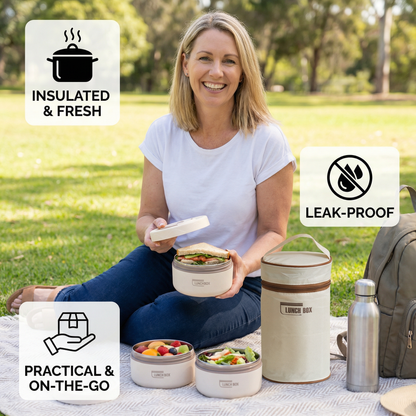 3-Piece Lunch Box Set – Insulated, Leak-Proof & Practical for On-the-Go