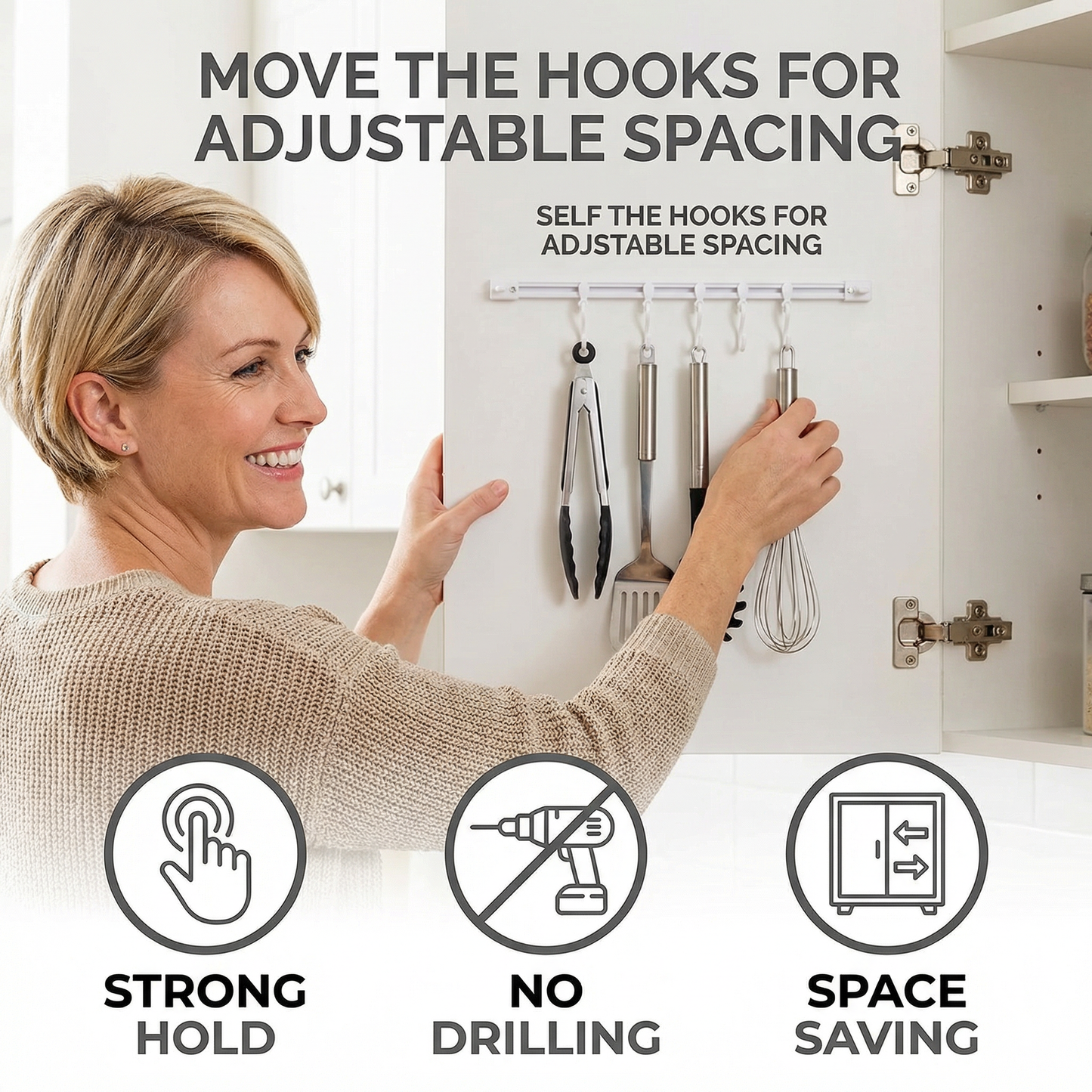 Self-Adhesive Hook Rail for Kitchen and Bathroom – Strong hold and no drilling required (2 pieces)