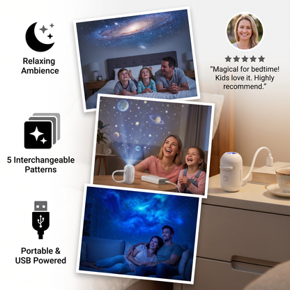 Modern Starry Sky Lamp – USB Mini Projector Night Light for Bedroom & Relaxing Ambience incl. 5 Patterns