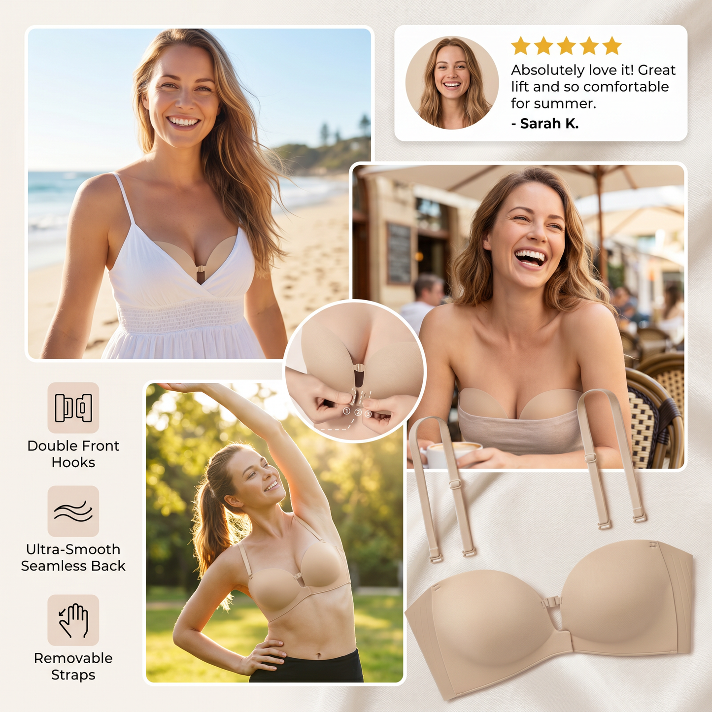 Push-Up Bra with Front Closure – Seamless, Supportive & with Removable Straps