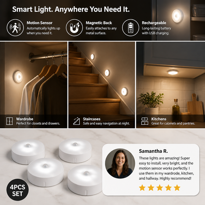 Rechargeable LED Sensor Light (4-Pack) – Magnetic and Automatic for Versatile Use