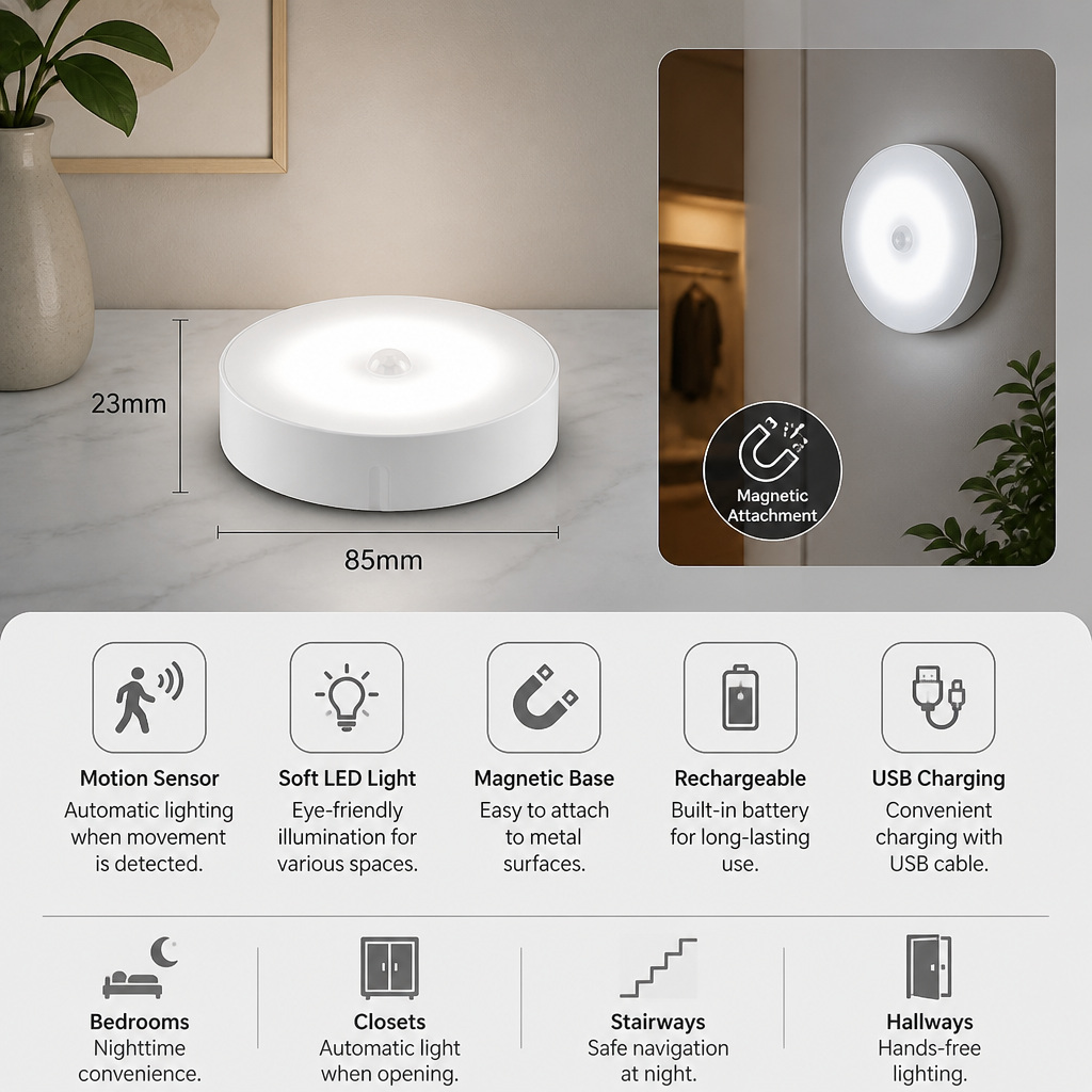 Rechargeable LED Sensor Light (4-Pack) – Magnetic and Automatic for Versatile Use