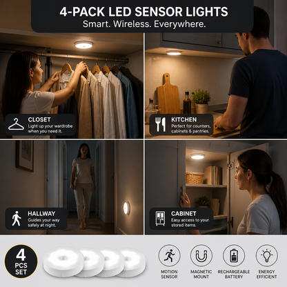 Rechargeable LED Sensor Light (4-Pack) – Magnetic and Automatic for Versatile Use