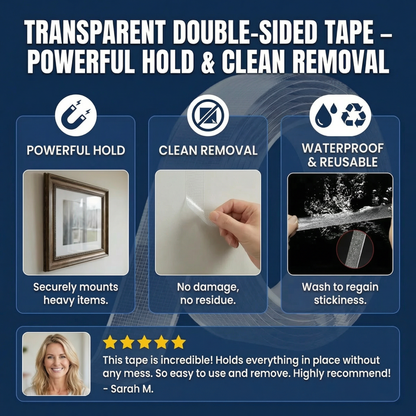 Transparent double-sided tape – powerful hold & clean removal