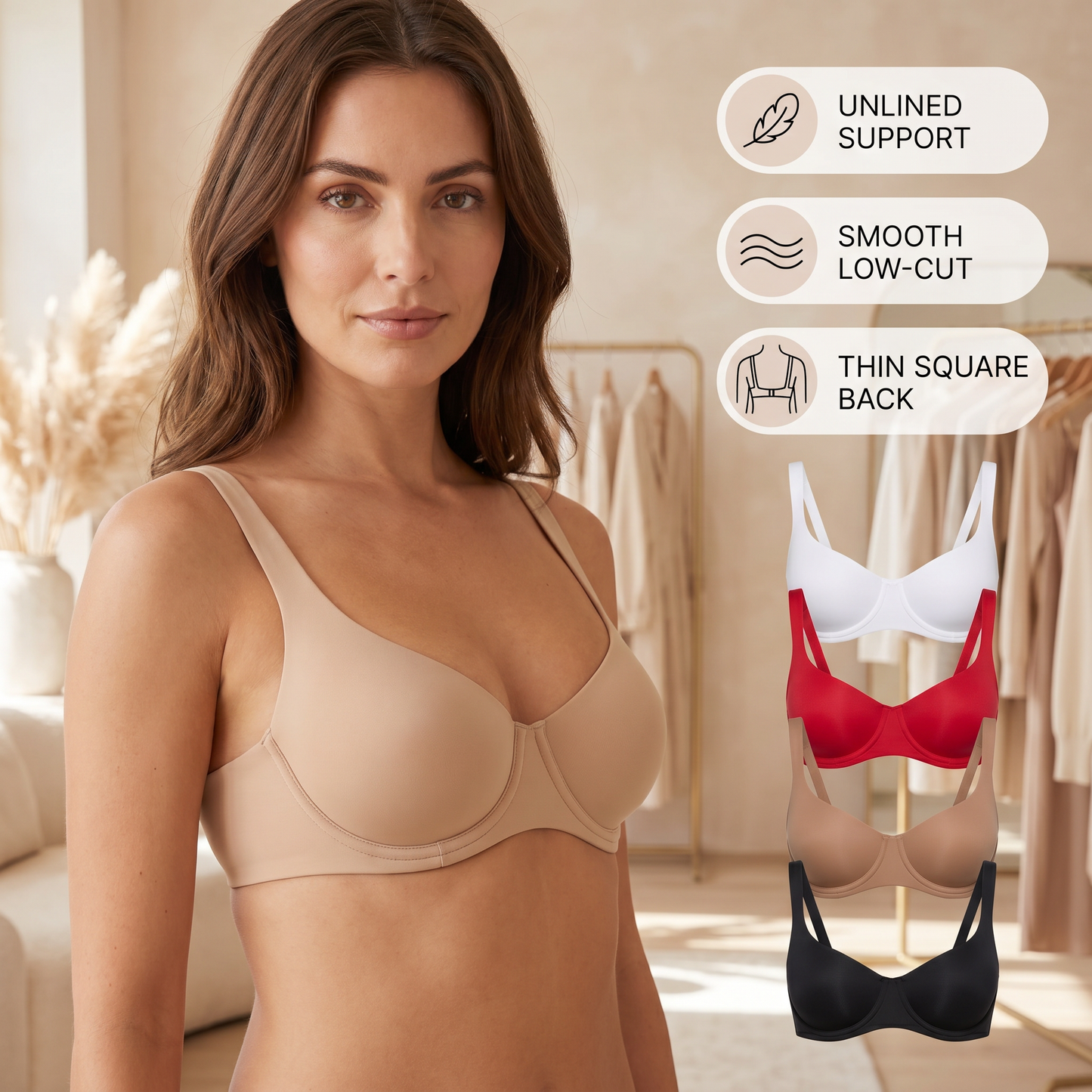 Seamless Strapless Underwire Bra – Unlined Support with Smooth Low-Cut Design