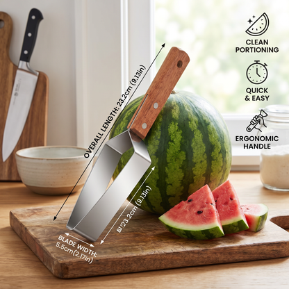 Stainless Steel Watermelon Slicer with Wooden Handle – Clean & Quick Portioning