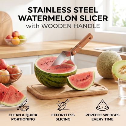 Stainless Steel Watermelon Slicer with Wooden Handle – Clean & Quick Portioning