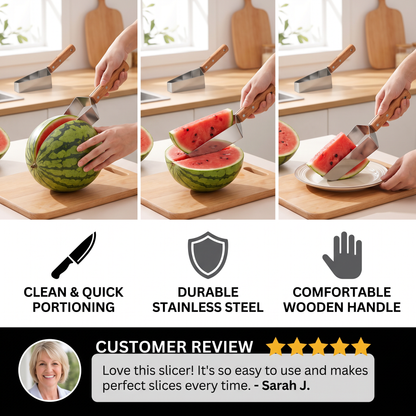 Stainless Steel Watermelon Slicer with Wooden Handle – Clean & Quick Portioning