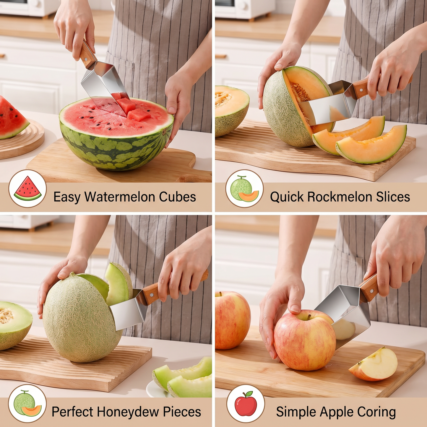 Stainless Steel Watermelon Slicer with Wooden Handle – Clean & Quick Portioning