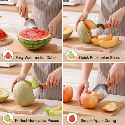 Stainless Steel Watermelon Slicer with Wooden Handle – Clean & Quick Portioning