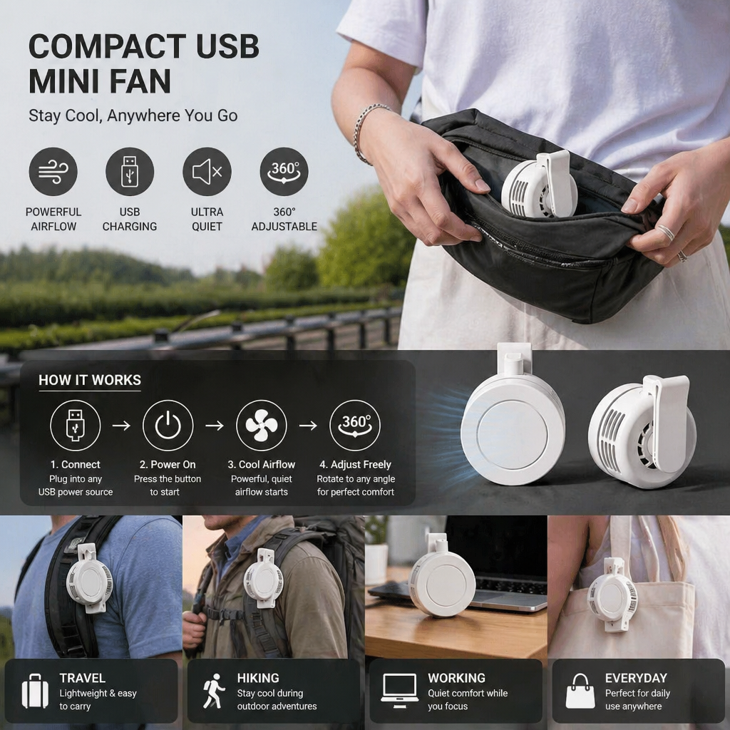 Compact USB Mini Fan – Quiet, Powerful & Versatile for Use Anywhere